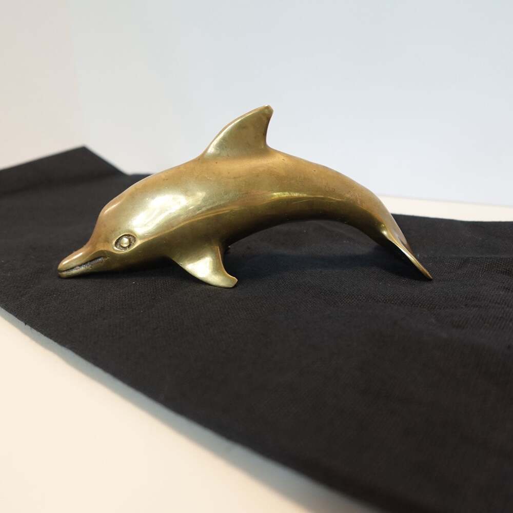 Vintage Mid-Century Modern Solid Brass Dolphin Figurine Paperweight Sculpture